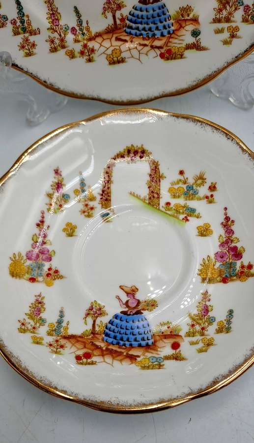 Rare 1930's Royal Albert Dainty Dinah Tea Trio -Excellent Condition (12 available)