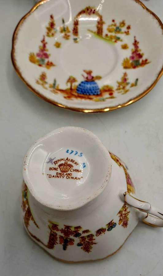 Rare 1930's Royal Albert Dainty Dinah Tea Trio -Excellent Condition (12 available)