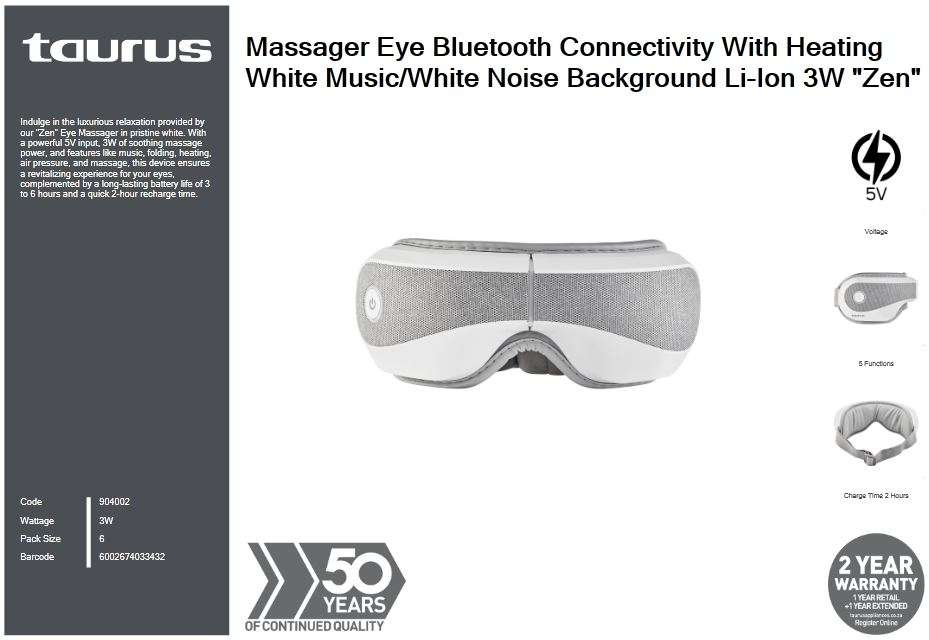 Taurus - 5V Eye Massager White "Optic Solace" - Taurus - 5V Eye Massager White "Optic Solace"
