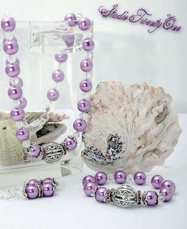 LILAC NECKLACE, BRACELET AND EARRINGS (SET)