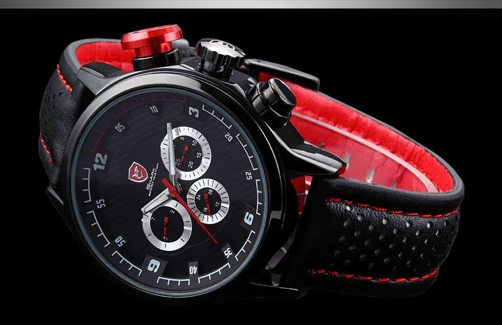 *1 DAY ONLY* SHARK **GRAN TURISMO** INSPIRED RED TRIM CHRONOGRAPH WATCH W/ BOX, PAPERS, LOADED!!