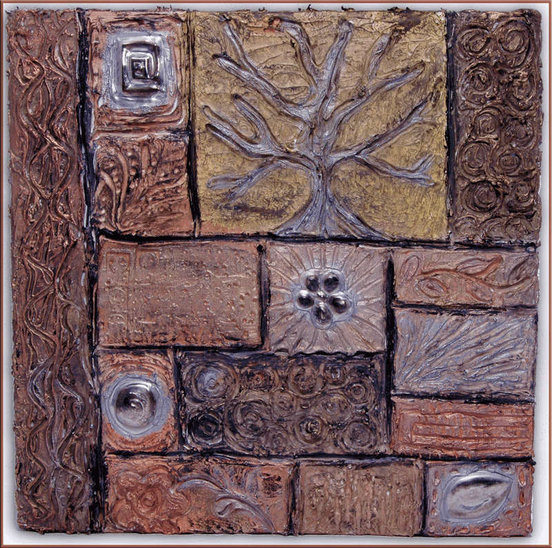 TEXTURED ACRYLIC ARTWORK with Pewter pieces (240mm x 240mm x 30mm)