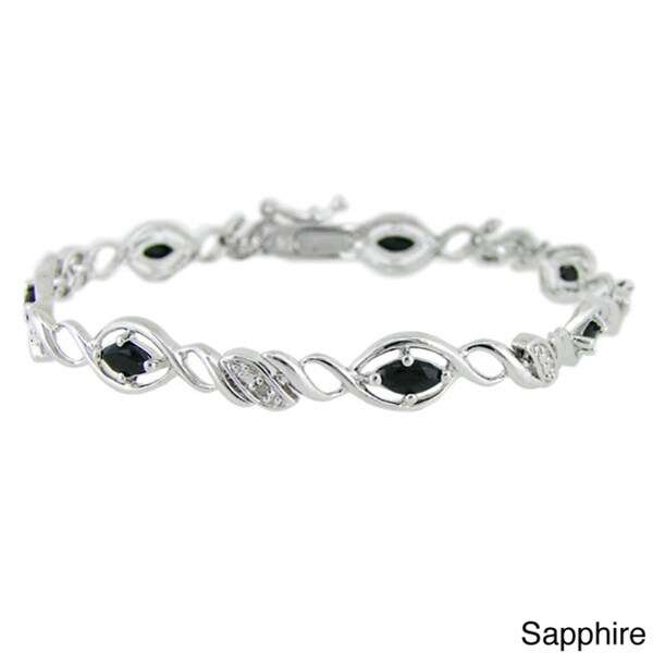 Glitzy Rocks Sterling Silver Sapphire and Diamond Accent Bracelet