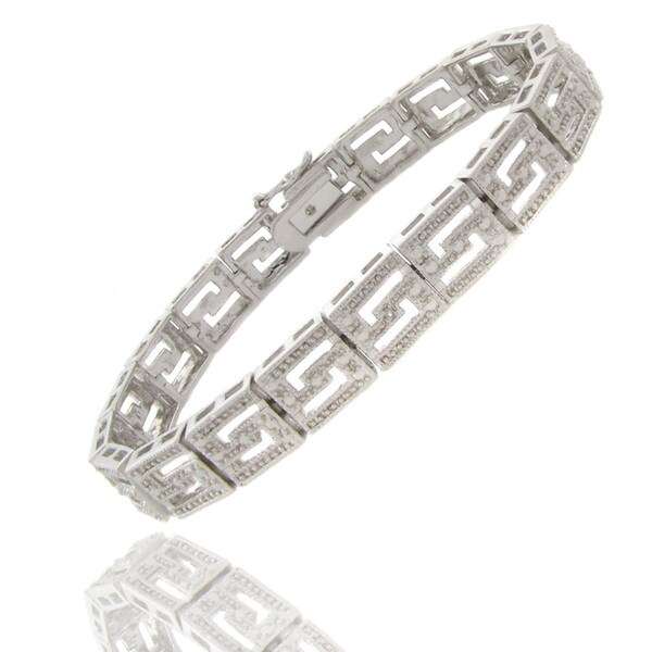 Finesque Silvertone Diamond Accent Greek Key Bracelet