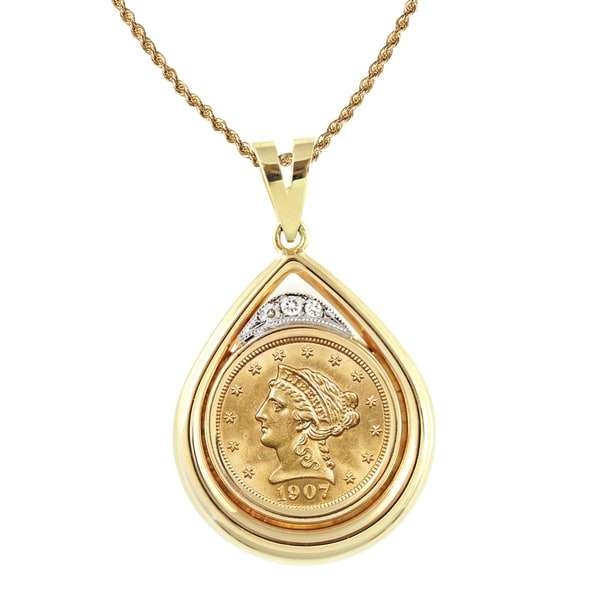 American Coin Treasures 14k Gold 1/8ct TDW Diamond and $2.50 Liberty Gold Piece