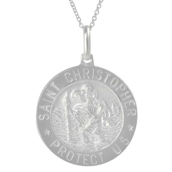 Tressa Silver Italian Holy St. Christopher &apos;Protect Us&apos; Disc Necklace