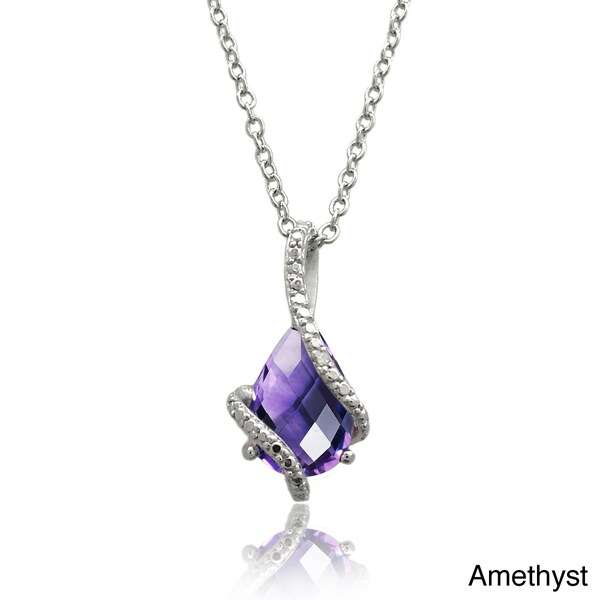 Dolce Giovonna Sterling Silver Gemstone and Diamond Accent Wrap Necklace