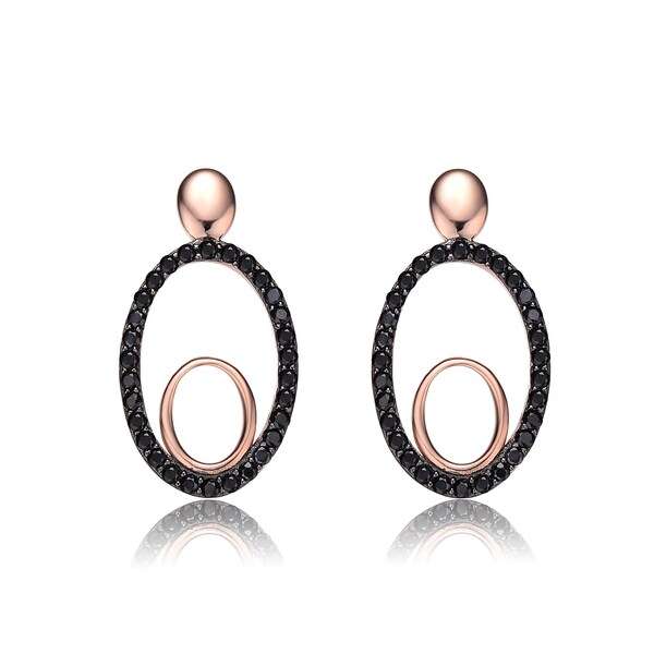 Collette Z Rose- and Black-plated Sterling Silver Black Cubic Zirconia Oval Earr