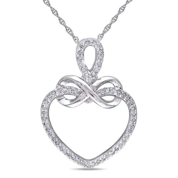 Miadora 10k White Gold 1/5ct TDW Diamond Heart Infinity Necklace (H-I; I2-I3)