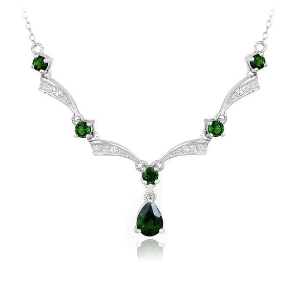 Glitzy Rocks Sterling Silver Chrome Diopside and White Topaz Necklace