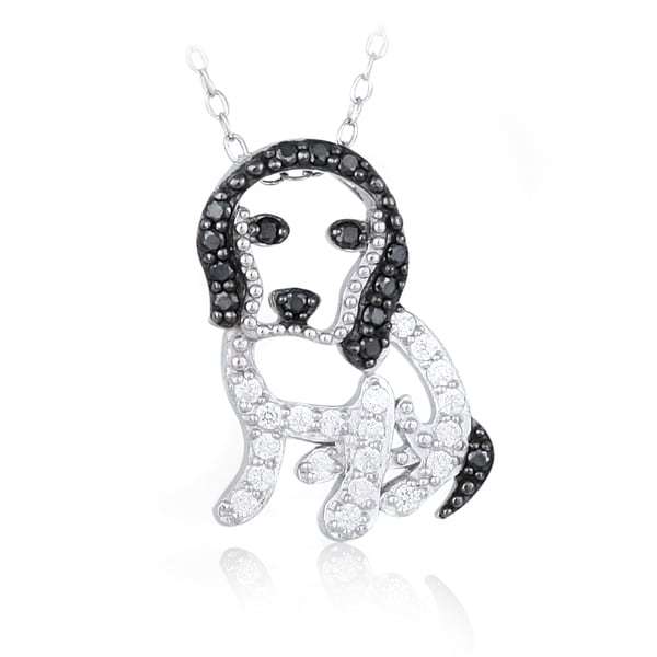Icz Stonez Sterling Silver Black and White Cubic Zirconia Dog Necklace