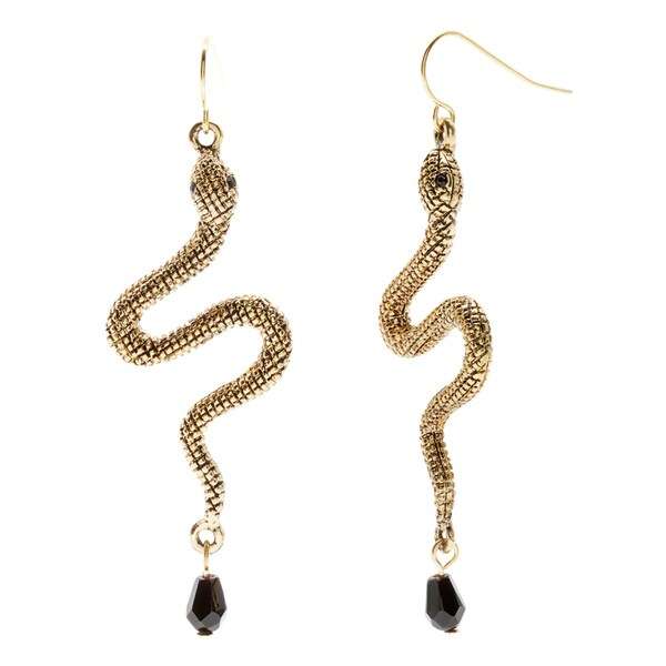 Ralph Lauren Goldtone/ Black Crystal Snake Dangle Earrings