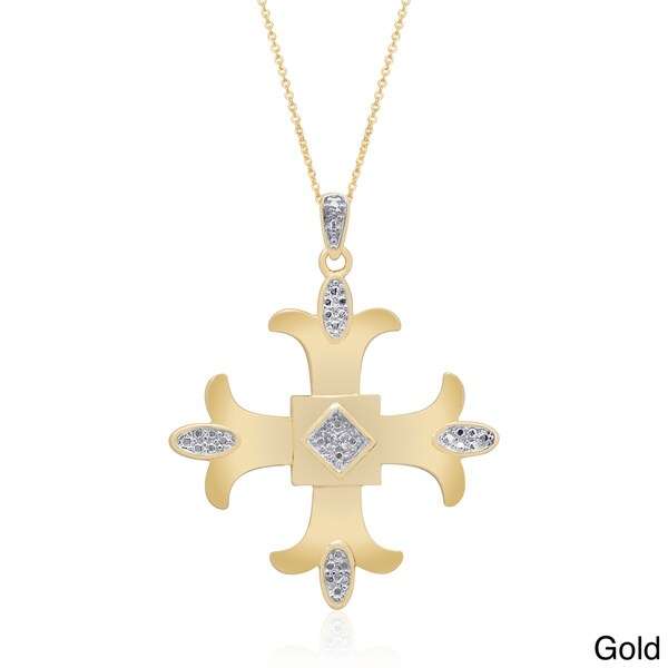 Finesque Sterling Silver; Yellow Gold or Rose Gold Diamond Accent Maltese Cross