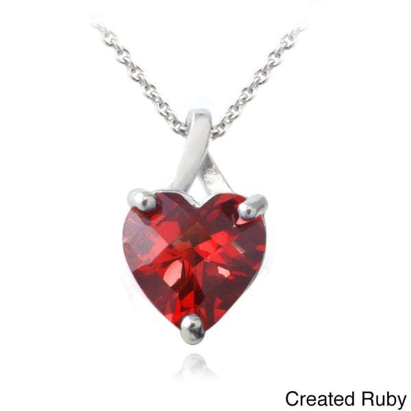 Glitzy Rocks Sterling Silver Created Ruby or Sapphire Briolette-Cut Heart Pendan