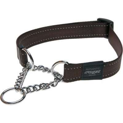 Rogz Utility Fanbelt Obedience Half-Check Dog Collar - Large 20mm (Chocolate Reflective)