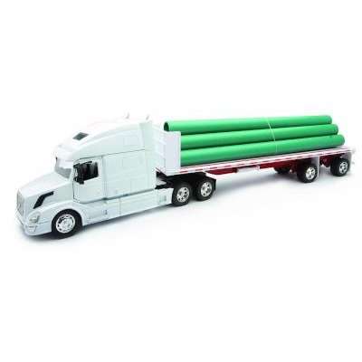 NewRay Die-Cast Model - Volvo VN 780 with Flatbed Trailer & Long Pipes (1:32)