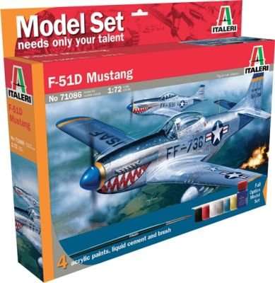 Italeri F-51D Mustang Aircraft Model Set Including Paints (1:72)