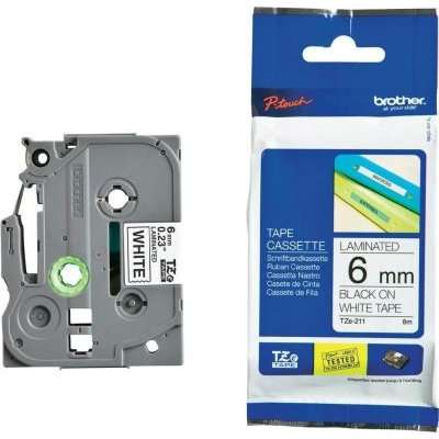 Brother TZ-211 P-Touch Laminated Tape (Black on White )(6mmx8m)