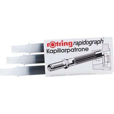 Rotring Rapidograph Technical Pen Black Cartridges Box of 3