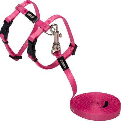 Rogz KiddyCat Cat H-Harness and Lead Combination - Extra Small 8mm (Pink Hearts Design)