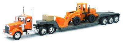 NewRay Die-Cast Model - Kenworth W900 with Lowboy Trailer & Wheel Loader (1:32)