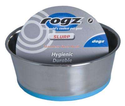 Rogz Stainless Steel Slurp Dog Bowl - Extra Extra Large 3700ml (Blue Base)