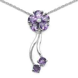 Malaika Sterling Silver Genuine Amethyst Flower Necklace