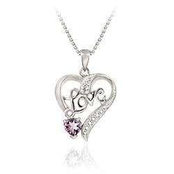 Glitzy Rocks Sterling Silver Amethyst/ Diamond Heart &apos;Love&apos; Necklace