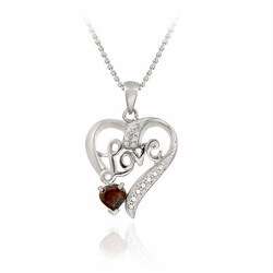Glitzy Rocks Sterling Silver Garnet and Diamond Accent Love Heart Necklace