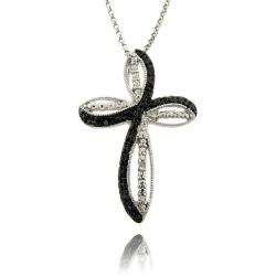 Finesque Sterling Silver Black Diamond Accent Cross Necklace