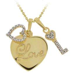 DB Designs 18k Gold over Silver Diamond Heart &apos;Love&apos; and Key Necklace