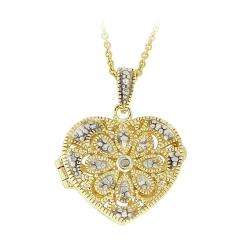 DB Designs 18k Gold over Silver Diamond Accent Flower Heart Locket Necklace