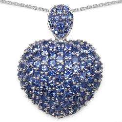 Malaika Sterling Silver Tanzanite Cluster Puffed Heart Necklace