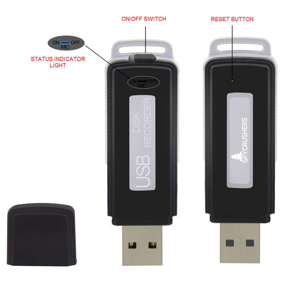 8GB USB Flash Drive Voice Recorder. Up to 15 hours recording time per charge.