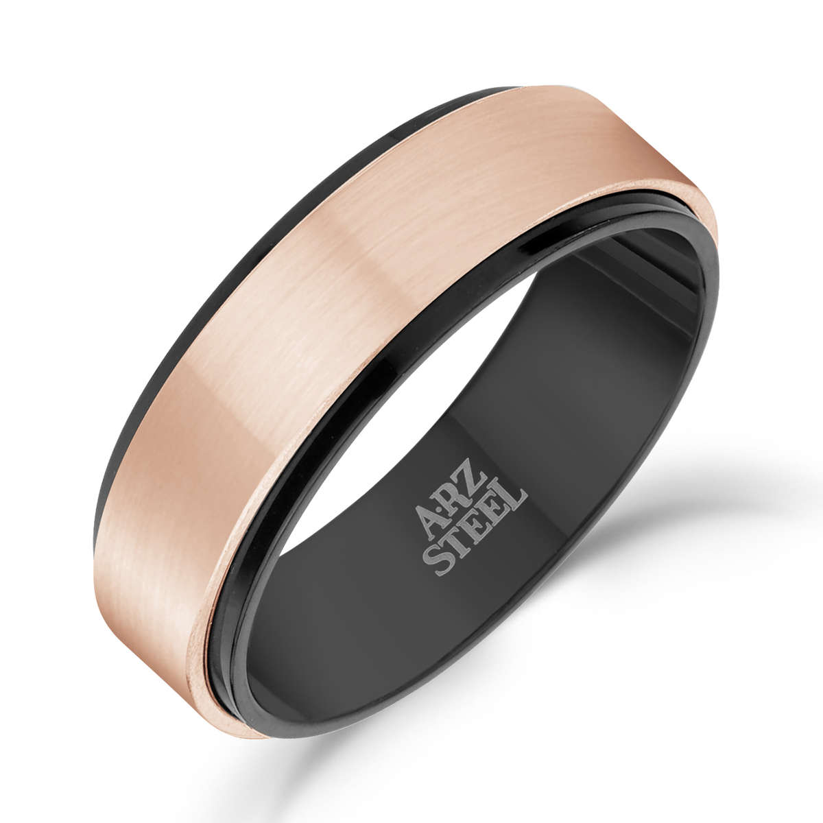 7mm Black & Rose Gold Steel Ring ARZ-Steel