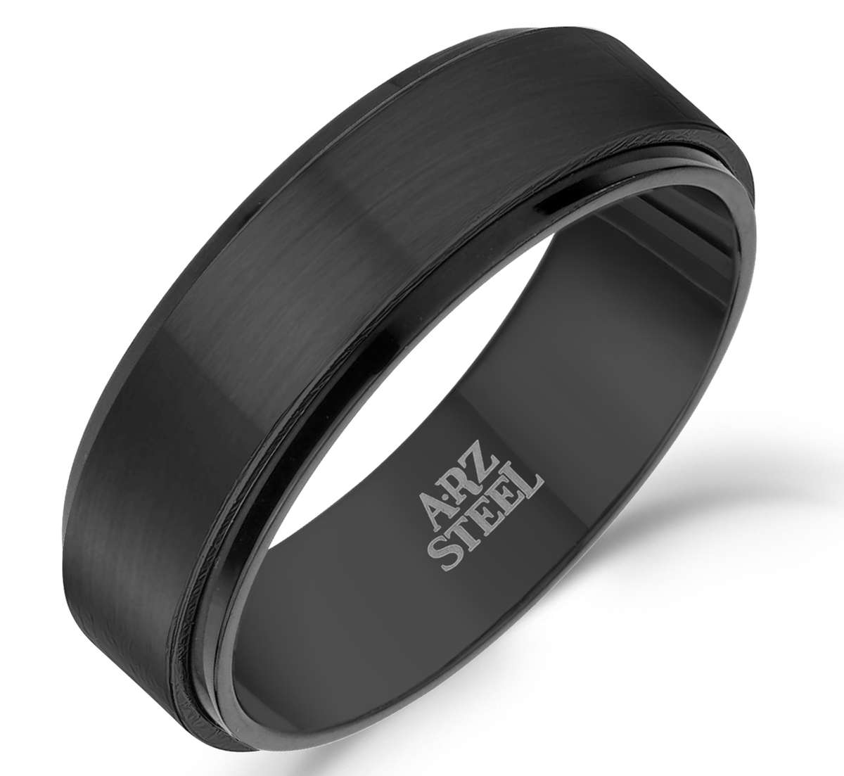 7mm Matte & Shiny Gold Steel Ring ARZ-Steel