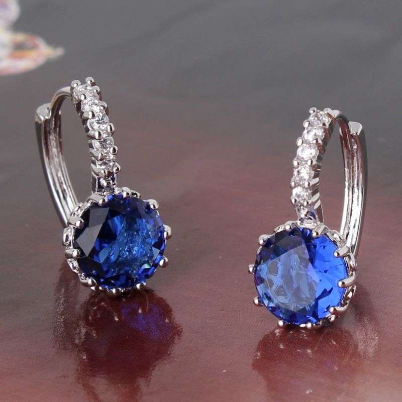 ELEGANCE RANGE! - BEAUTIFUL 18K GOLD FILLED SAPPHIRE LEVERBACK EARRINGS