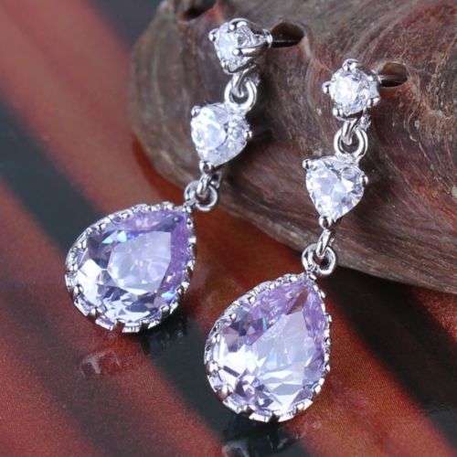 ELEGANCE RANGE! - BEAUTIFUL 18K GOLD FILLED SAPPHIRE DANGLING EARRINGS