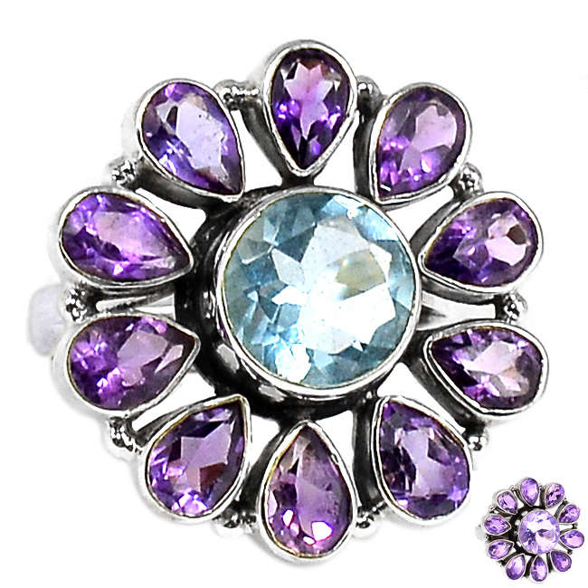 ***UNUSUAL!!!*** GORGEOUS AMETHYSTS AND COLOUR CHANGE ALEXANDRITE IN SOLID STERLING SILVER RING!!!