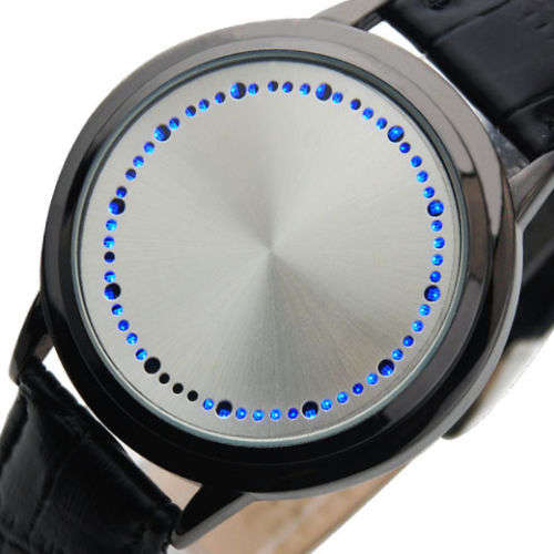 UNUSUAL BLUE LED TOUCH SCREEN UNISEX WATCH WITH GENUINE LEATHER STRAP!