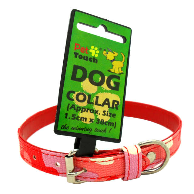Small Pet Puppy Cat Dog Camouflage Stylish Collar Adjustable PU Leather Red Pink