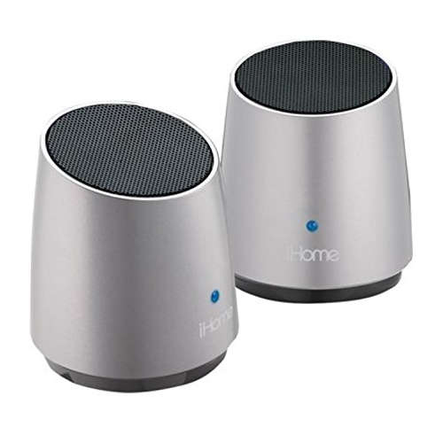 DAMAGED PACKAGING-2 x iHome iHM89 Mini Portable Speakers MP3 + LED Silver