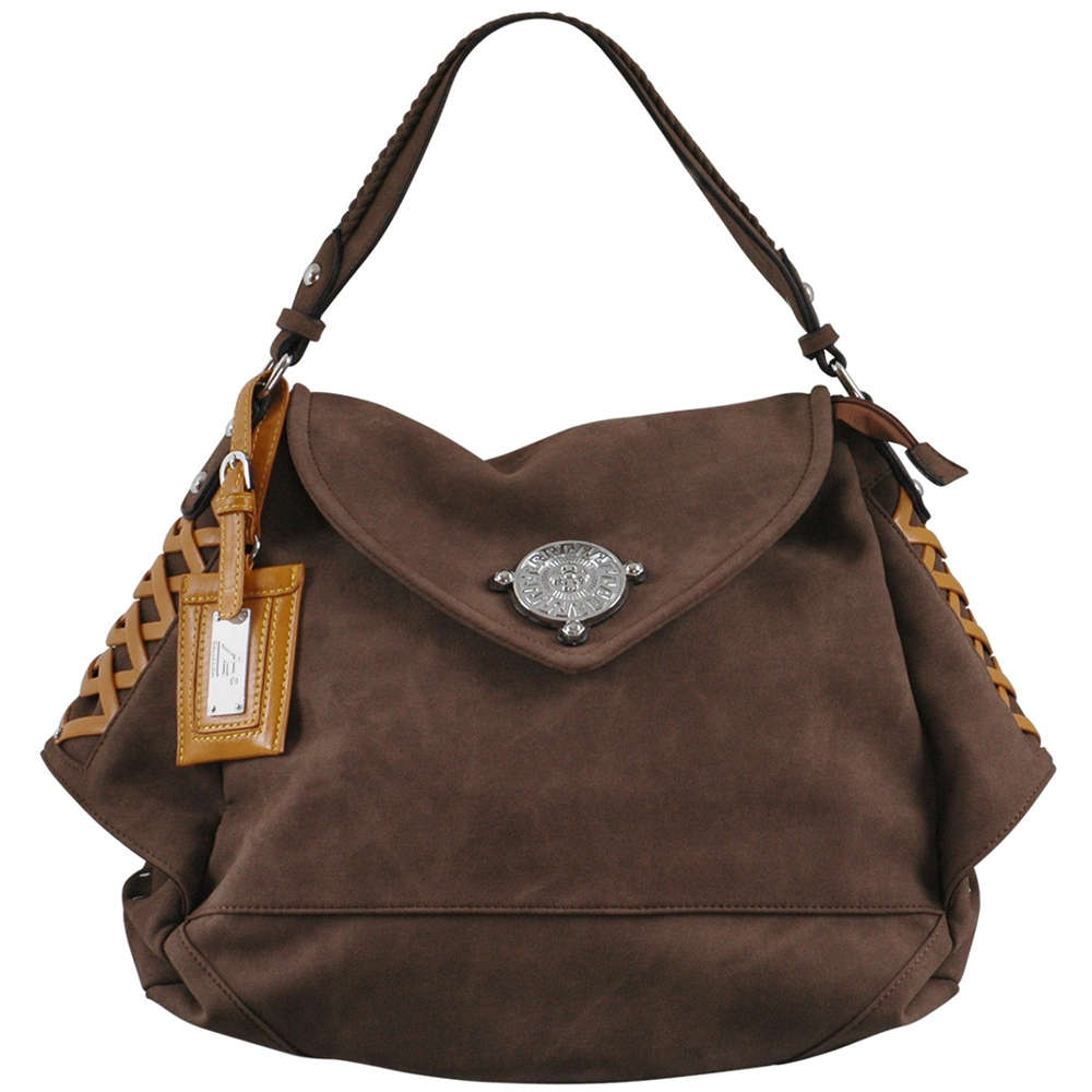 AB Collezioni Queen Womens Suede & PU Leather Designer Hand Bag - Camel/Coffee