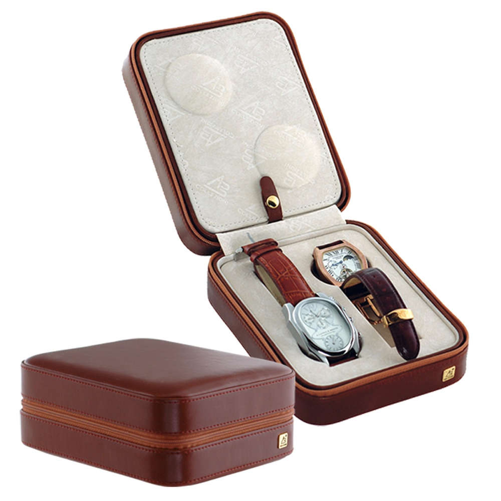 AB Collezioni Womens Mens Travel Leather Box Case Compartment for 4x Watches