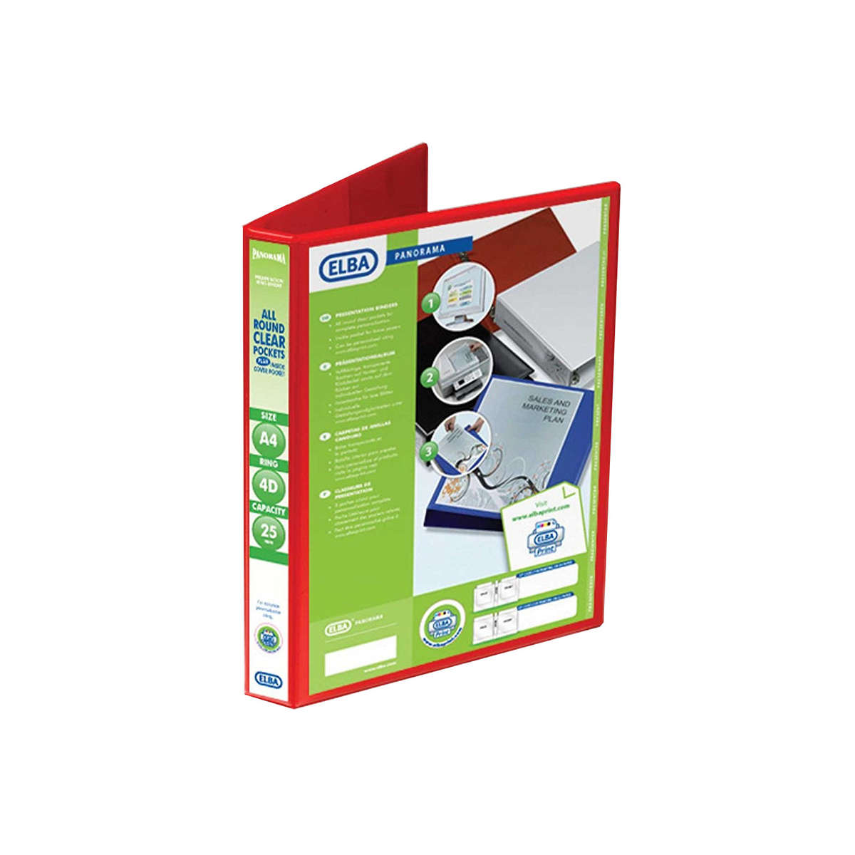 Elba Panorama A4 XL D Ring 25mm Capacity Presentation Binder RED Folder