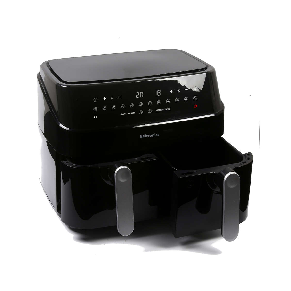 EMtronics EMDAF9LD Digital 9L Double Basket Large AirFryer with Timer-Black Agrade damaged packaging