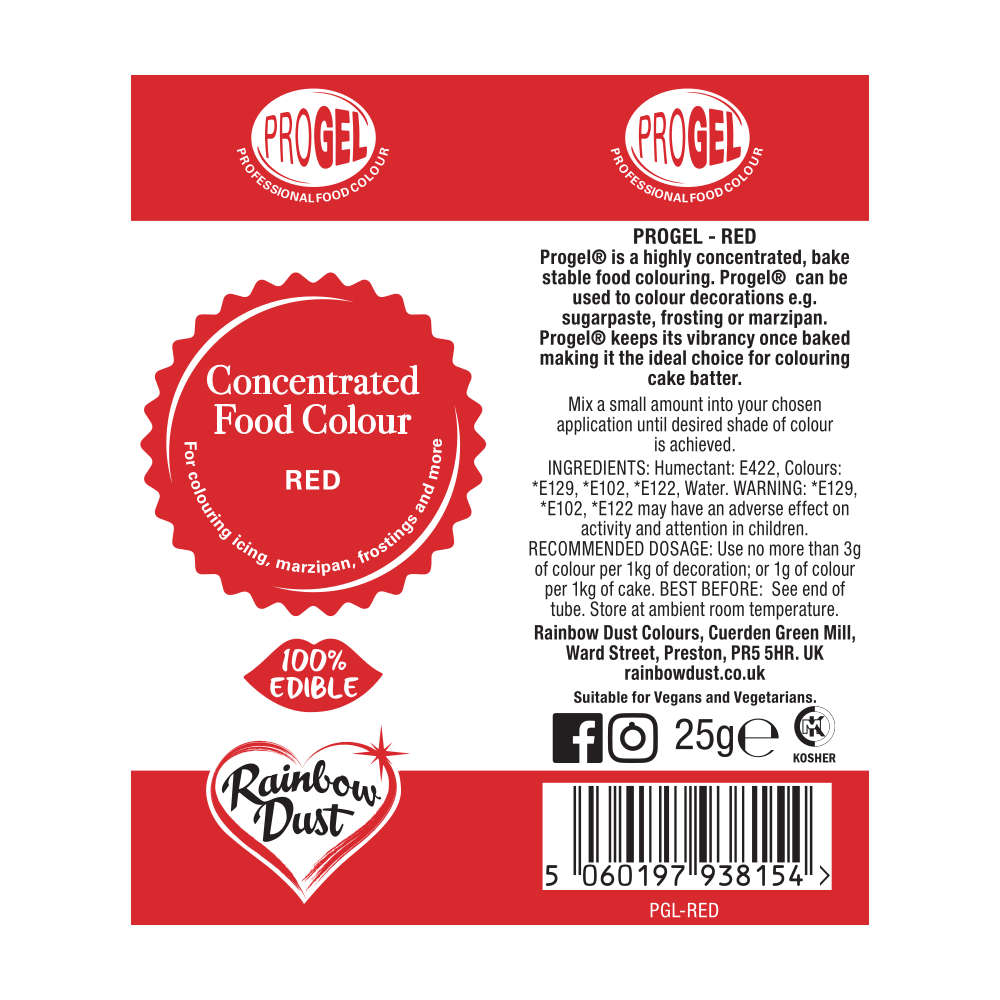 Rainbow Dust RED ProGel Icing Colour Paste Gel Food Colouring Sugarcraft