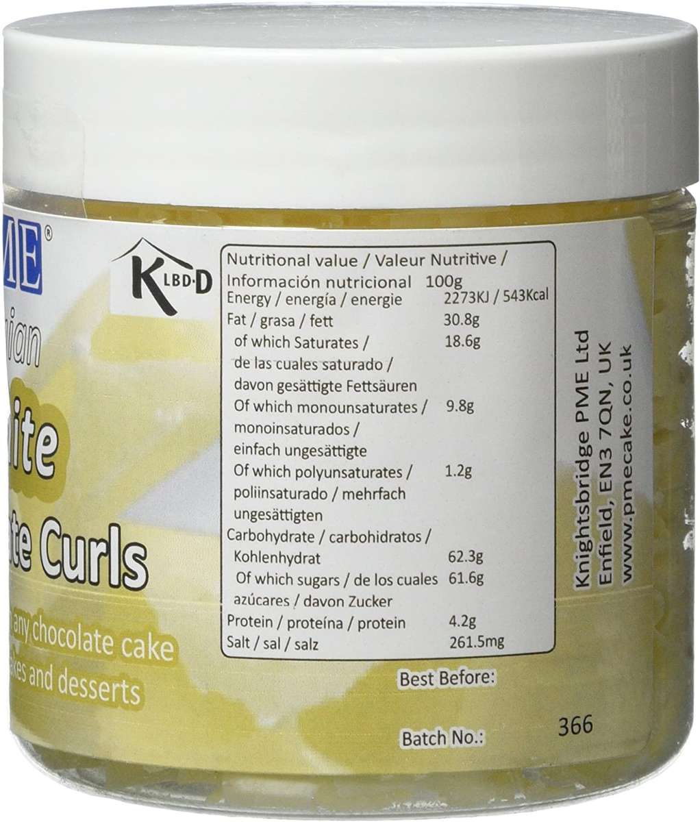 PME Belgian White Chocolate Curls for Decorating Cake Muffin Cupcake Dessert 85g