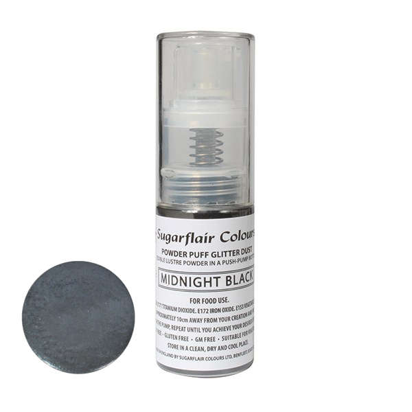 Sugarflair Powder Puff Edible Pump Spray Lustre Dust 10g - Midnight Black