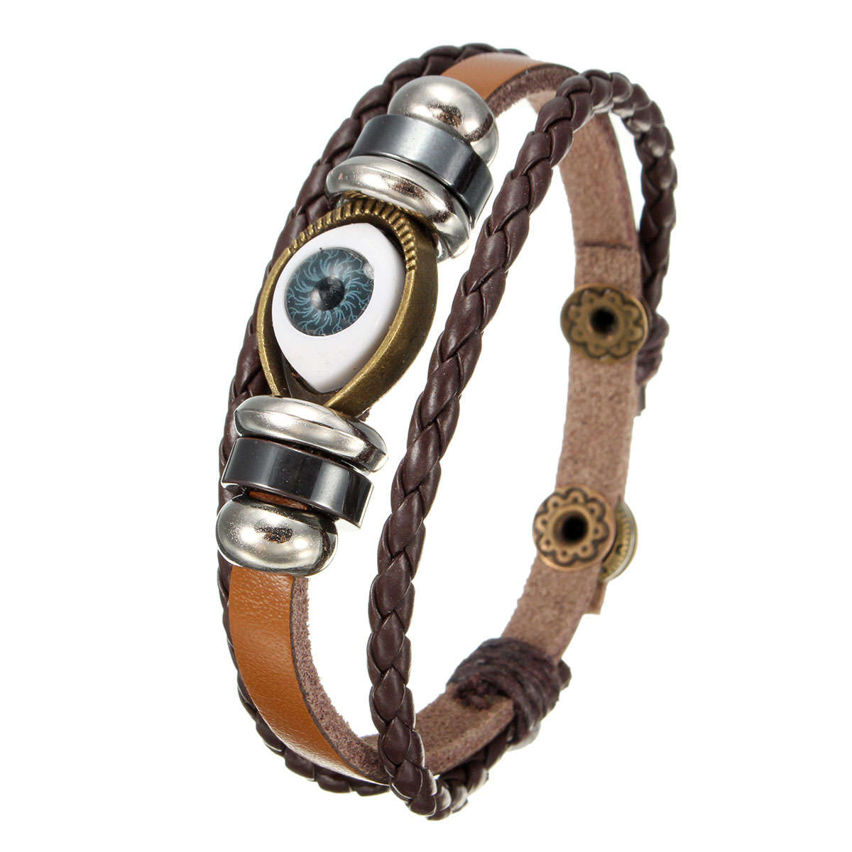 Men Women Genuine Leather Bracelet Jewelry Eye Leaf Wristband